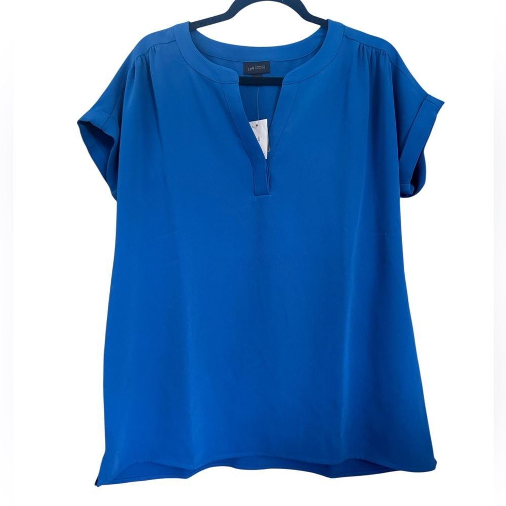 J. Jill Wearever Royal Blue Popover Short Sleeve Tunic Blouse Shirt Size S, NWT